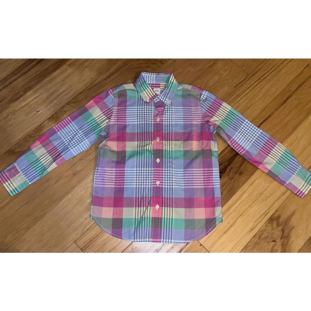 GAP KIDS BOYS PASTEL CHECKERED BUTTON DOWN SHIRT SIZE 6-7 EXCELLENT COND LD1